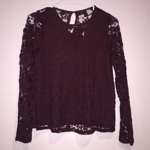 Lace Maroon Long Sleeve Shirt